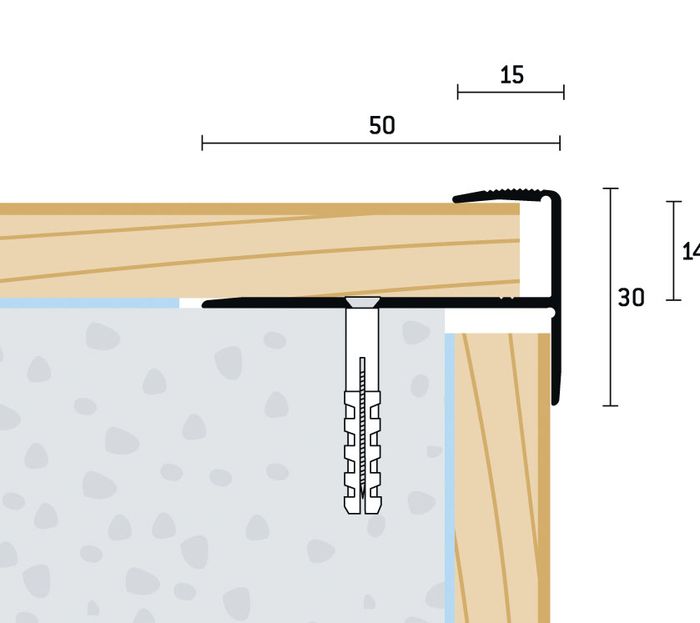 Eurofinal 50x30x13-15 mm | Schodový profil vŕtaný