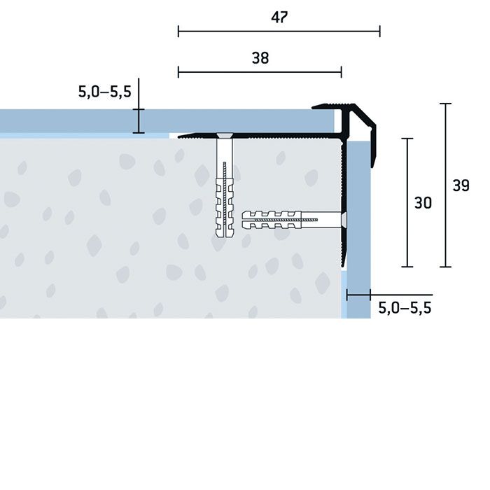 Eurofinal 47x39x5-5,5 mm | Schodový profil vŕtaný